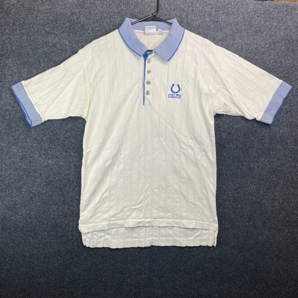 Dynasty Legends Indianapolis Colts NFL Polo Shirt Cream Blue Striped Mens L